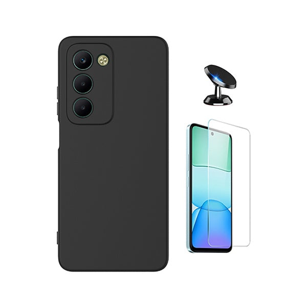 Kit Vidro Clearglass + Capa Silicone Líquido + Suporte Magnético PHONECARE Para Xiaomi Redmi 15 5G - Preto