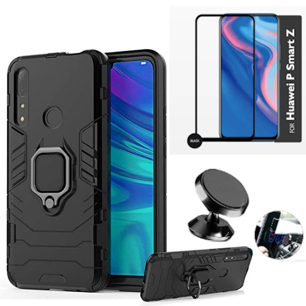 Kit Vidro Premium Full Cover + Capa 3X1 Military Defender + Suporte Magnético de Carro para Huawei P Smart Z