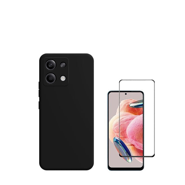 Kit Vidro Premium Full Cover + Capa Silicone Líquido para Xiaomi Redmi Note 13 4G - Preto