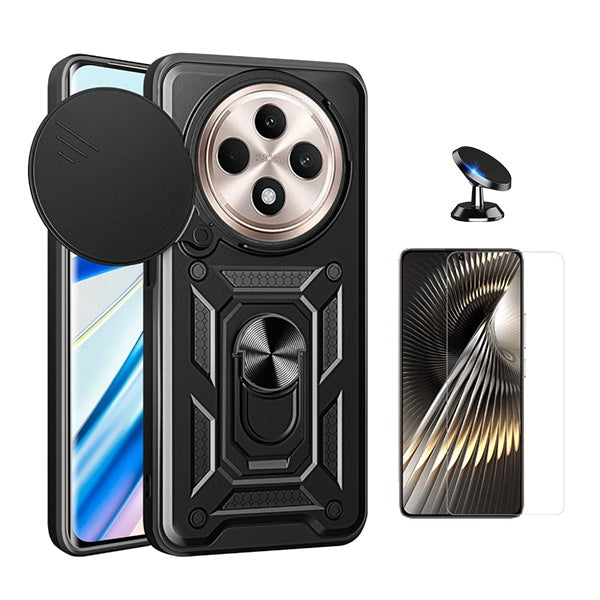 Kit Vidro Clearglass + Capa Magnetic Slide Window + Suporte Magnético Phonecare Para Oppo Reno12 F 5G - Preto