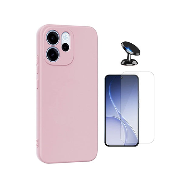 Kit Vidro Clearglass + Capa Silicone Líquido + Suporte Magnético PHONECARE Para Oppo Reno15 F - Rosa