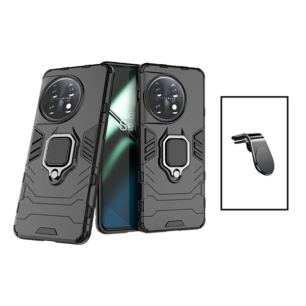 Kit Suporte Magnético L Safe Driving Carro + Capa 3X1 Military Defender para OnePlus 11 - Preto