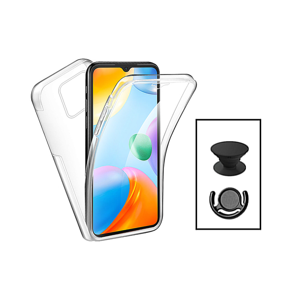Kit Capa 3x1 360° Impact Protection + 1 GripHolder + 1 Suporte GripHolder Preto para Xiaomi Redmi 12C - Transparente/Preto