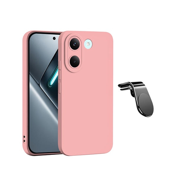 Kit Suporte L + Capa Silicone Líquido PHONECARE Para Xiaomi Poco X8 Pro 5G - Rosa