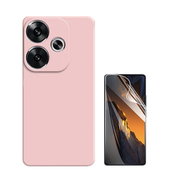 Kit Película Hydrogel Full Cover Frente + Capa Silicone Líquido para Xiaomi Poco F6 - Rosa