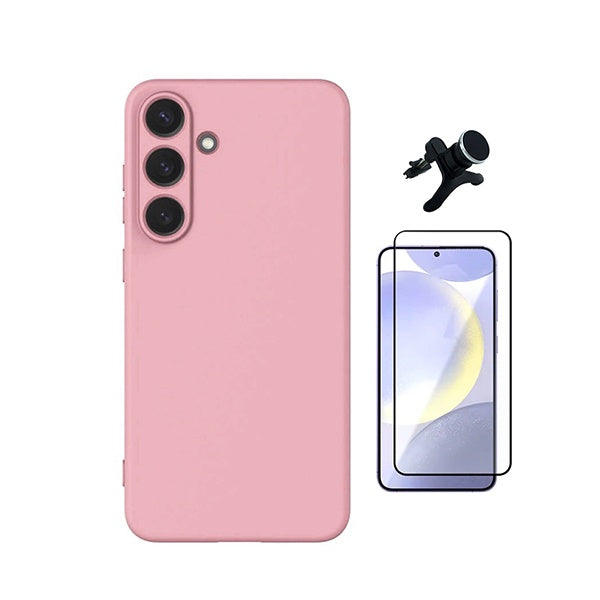 Kit Vidro Temperado + Capa Silicone Líquido + Suporte Magnético Reforçado PHONECARE Para Samsung Galaxy S26 - Rosa