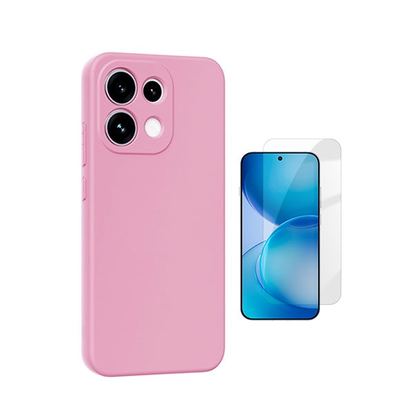Kit Vidro Clearglass + Capa Silicone Líquido PHONECARE Para Oppo Reno16 FS 5G - Rosa