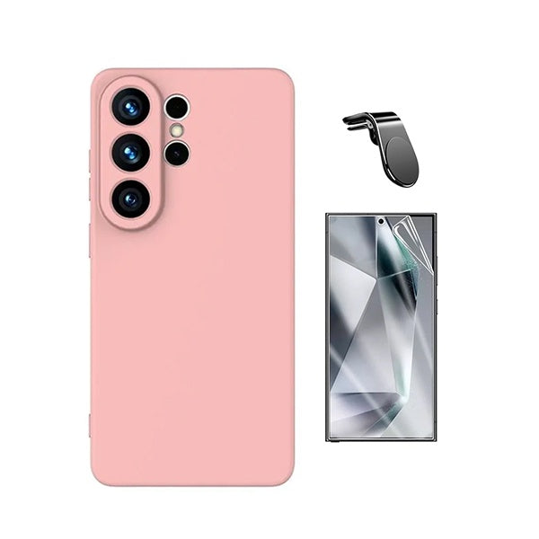 Kit Película Hydrogel Frente + Capa Silicone Líquido + Suporte L PHONECARE Para Samsung Galaxy S26 Ultra - Rosa