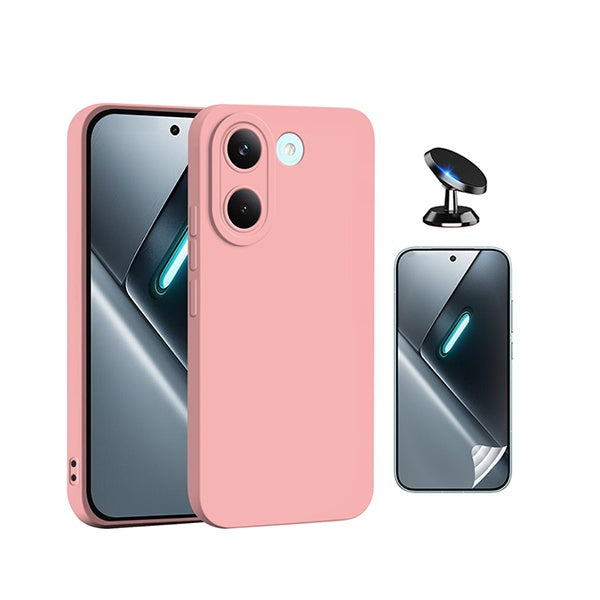 Kit Película Hydrogel Frente + Capa Silicone Líquido + Suporte Magnético PHONECARE Para Xiaomi Poco X8 Pro - Rosa