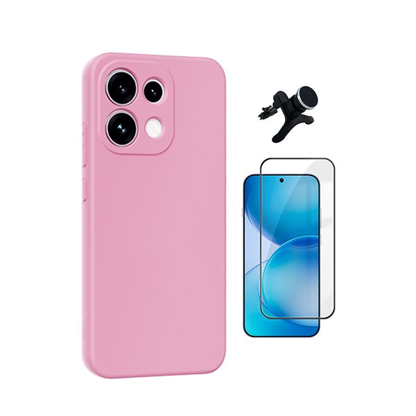 Kit Vidro Temperado + Capa Silicone Líquido + Suporte Magnético Reforçado PHONECARE Para Oppo Reno16 FS 5G - Rosa
