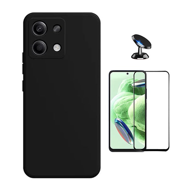Kit Vidro Temperado + Capa Silicone Líquido + Suporte Magnético PHONECARE Para Xiaomi Redmi Note 14S - Preto