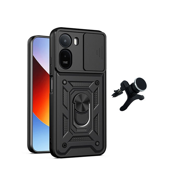 Kit Suporte Reforçado + Capa Magnetic Slide Window PHONECARE Para Xiaomi Redmi A7 Pro - Preto