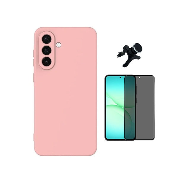 Kit Vidro Anti-Spy + Capa Silicone Líquido + Suporte Magnético Reforçado PHONECARE Para Samsung Galaxy A37 5G - Rosa