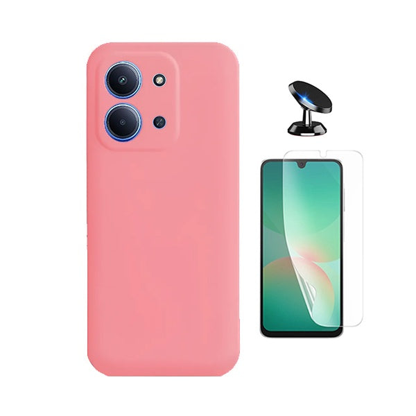 Kit Película Hydrogel Frente + Capa Silicone Líquido + Suporte Magnético PHONECARE Para Xiaomi Poco C85 - Rosa