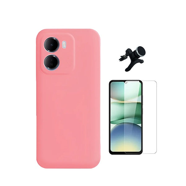 Kit Vidro Clearglass + Capa Silicone Líquido + Suporte Reforçado PHONECARE Para Xiaomi Redmi 15a - Rosa