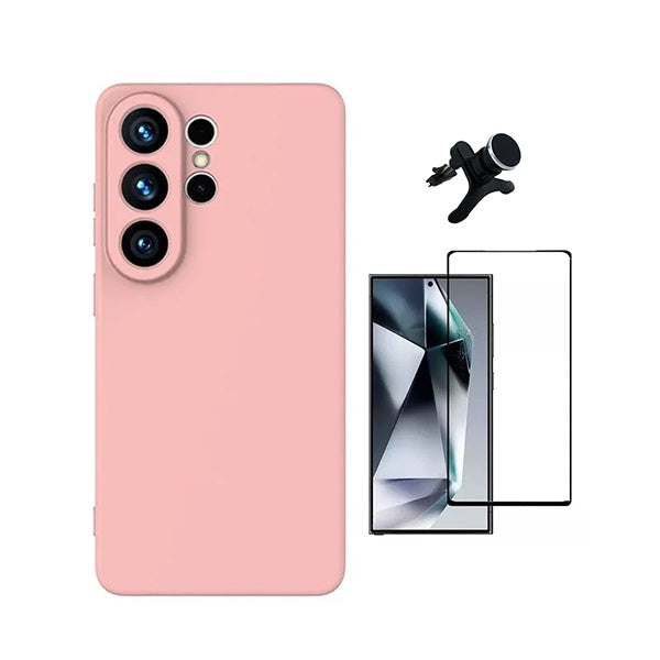 Kit Vidro Temperado + Capa Silicone Líquido + Suporte Magnético Reforçado PHONECARE Para Samsung Galaxy S26 Ultra - Rosa