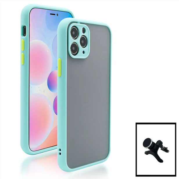 Kit Capa Anti Choque Camera Protection + Suporte Magnético Reforçado de Carro para Apple iPhone 13 Pro - Azul Claro