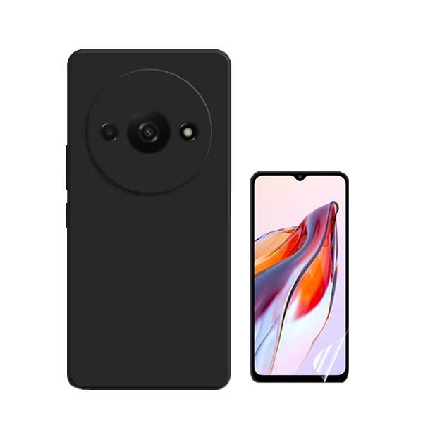 Kit Película Hydrogel Full Cover Frente + Capa Silicone Líquido para Xiaomi Redmi A3 - Preto