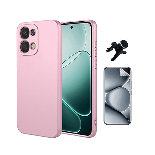 Kit Película Hydrogel Frente + Capa Silicone Líquido +  Suporte Reforçado PHONECARE Para Oppo A6 Pro 4G - Rosa