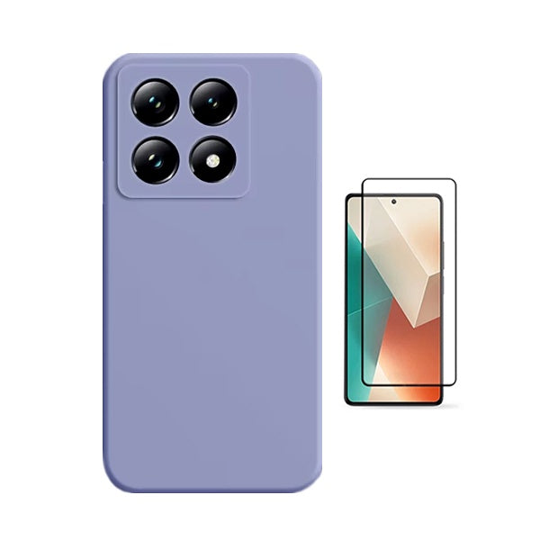 Kit Vidro Temperado + Capa Silicone Líquido Para Xiaomi 14T - Roxo