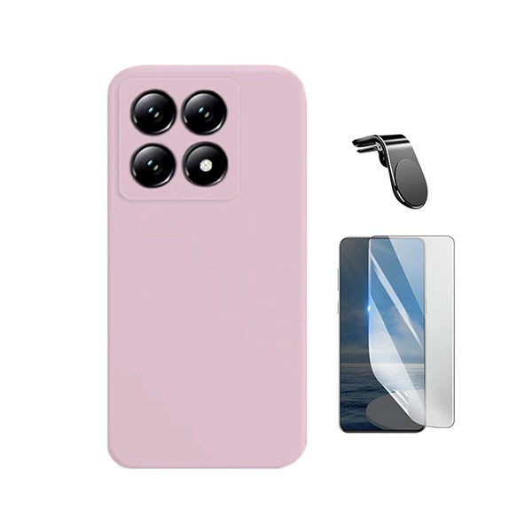 Kit Película Hydrogel Frente + Capa Silicone Líquido + Suporte L PHONECARE Para Xiaomi 15T 5G - Rosa