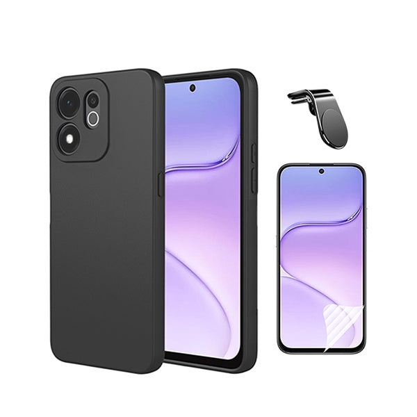 Kit Película Hydrogel Frente + Capa Silicone Líquido + Suporte L PHONECARE Para Honor 600 Smart - Preto