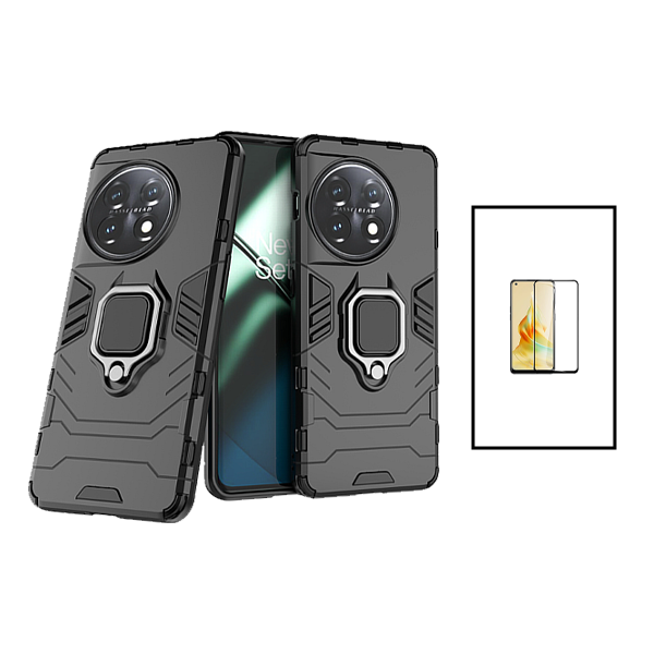 Kit Película de Vidro Temperado Curved + Capa 3X1 Military Defender para OnePlus 11 - Preto