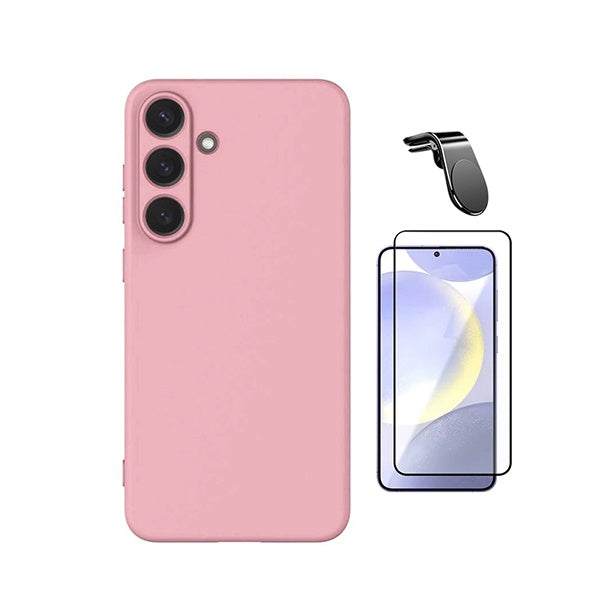 Kit Vidro Temperado + Capa Silicone Líquido + Suporte L PHONECARE Para Samsung Galaxy S26 - Rosa