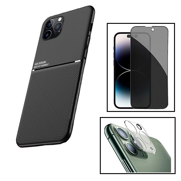 Kit Capa Magnetic Lux + Anti-Spy 5D Full Cover + Película de Câmara Traseira para Apple iPhone 15 Plus - Preto