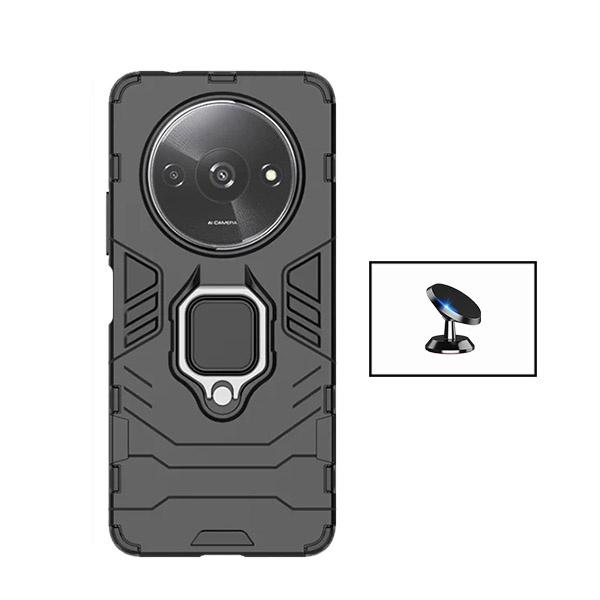 Kit Suporte Magnético de Carro + Capa 3X1 Military Defender para Xiaomi Redmi A3 - Preto