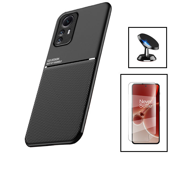Kit Capa Magnetic Lux + Película Hydrogel Full Cover Frente + Suporte Magnético de Carro para Xiaomi Redmi Note 12S - Preto