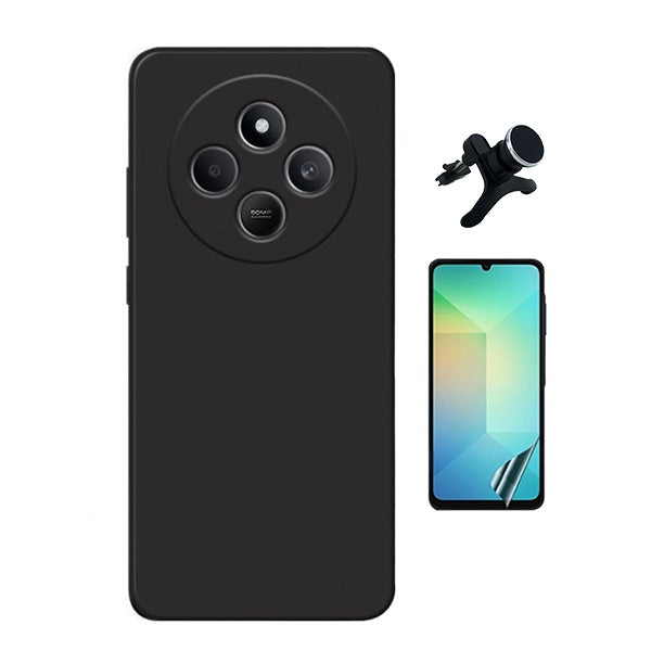 Kit Película Hydrogel Frente + Capa Silicone Líquido + Suporte Reforçado Para Xiaomi Redmi 14C - Preto
