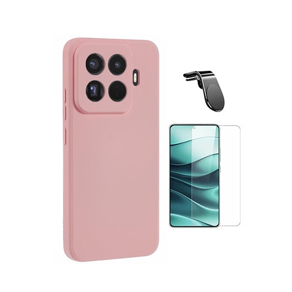 Kit Vidro Clearglass + Capa Silicone Líquido + Suporte L PHONECARE Para Xiaomi 15T Pro 5G - Rosa