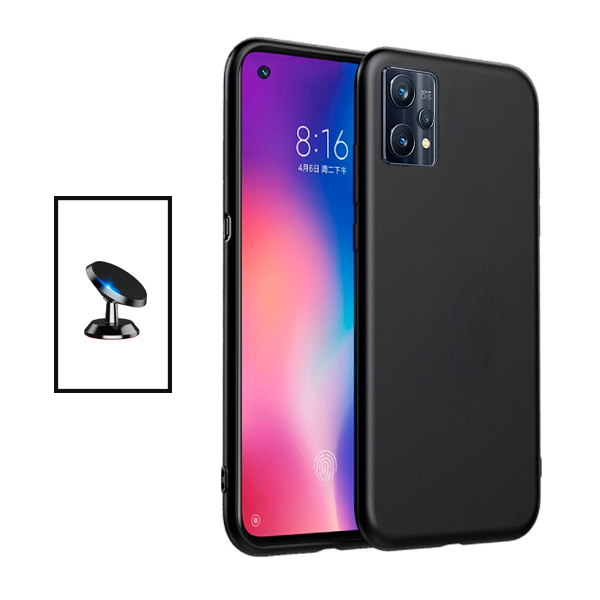 Kit Suporte Magnético de Carro + Capa Silicone Líquido para Realme 9 Pro Plus - Preto