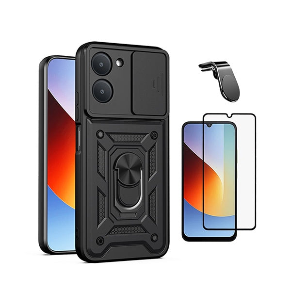 Kit Vidro + Capa Magnetic Slide Window + Suporte L PHONECARE Para Xiaomi Redmi A7 4G - Preto