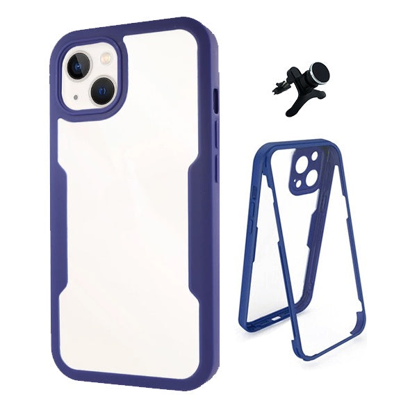 Kit Capa Anti-Crash 360 Protection + Suporte Magnético Reforçado Phonecare Para Apple iPhone 13 Mini - Azul Escuro