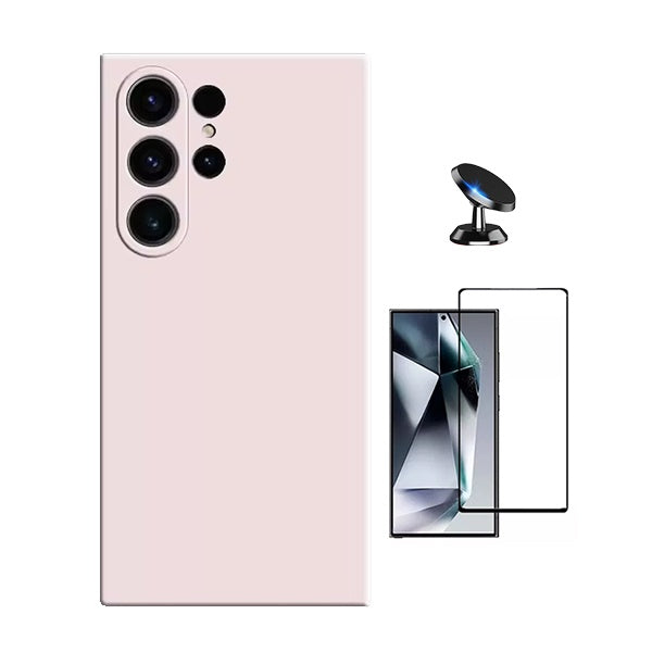 Kit Vidro Temperado + Capa Silicone Líquido + Suporte Magnético Phonecare Para Samsung Galaxy S25 Ultra - Rosa