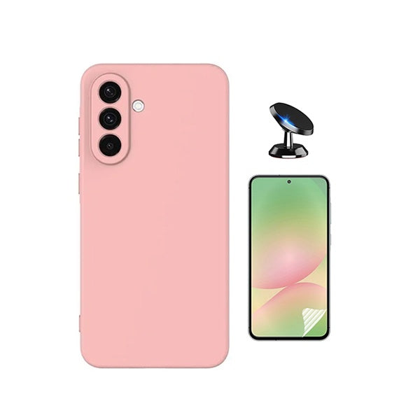 Kit Película Hydrogel Frente + Capa Silicone Líquido + Suporte Magnético PHONECARE Para Samsung Galaxy A57 5G - Rosa