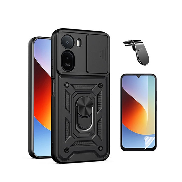Kit Película Hydrogel Frente + Capa Magnetic Slide Window + Suporte L PHONECARE Para Xiaomi Redmi A7 Pro - Preto