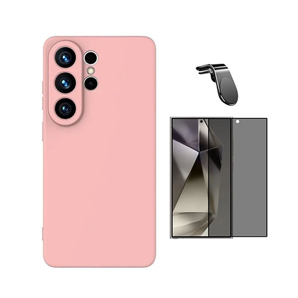 Kit Vidro Anti-Spy + Capa Silicone Líquido + Suporte Magnético L PHONECARE Para Samsung Galaxy S26 Ultra - Rosa