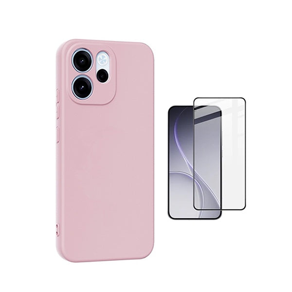 Kit Vidro Temperado + Capa Silicone Líquido PHONECARE Para Oppo Reno15 FS - Rosa