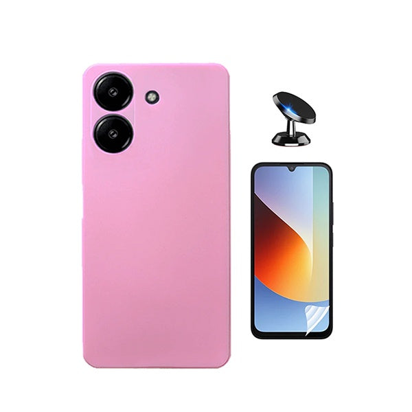 Kit Película Hydrogel Frente + Capa Silicone Líquido + Suporte Magnético PHONECARE Para Xiaomi Redmi A7 4G - Rosa