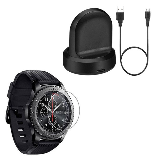 Kit Carregador Usb Charger + Película Protectora Ecrã Vidro para Samsung Gear S3 Frontier