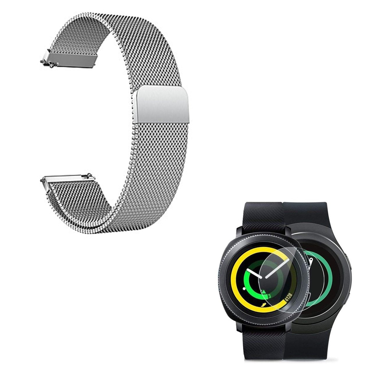 Kit Bracelete Milanese Loop Fecho Magnético + Película Protectora Ecrã Vidro para Samsung Gear S3 Classic - Cinza