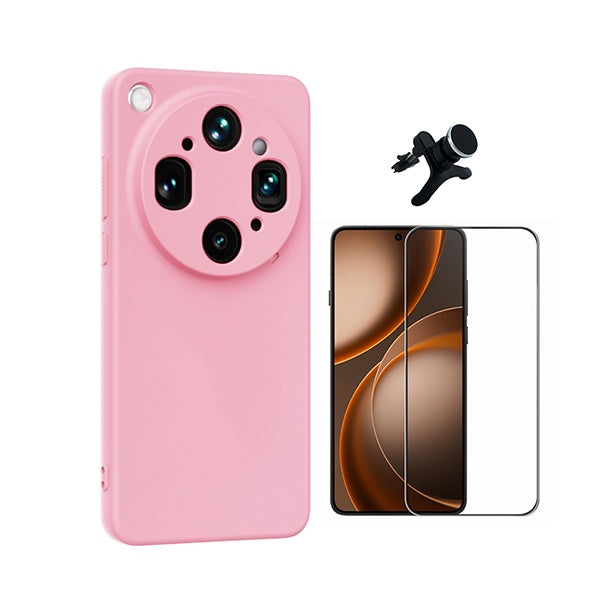 Kit Vidro Temperado + Capa Silicone Líquido + Suporte Magnético Reforçado PHONECARE Para Oppo Find X9 Ultra - Rosa