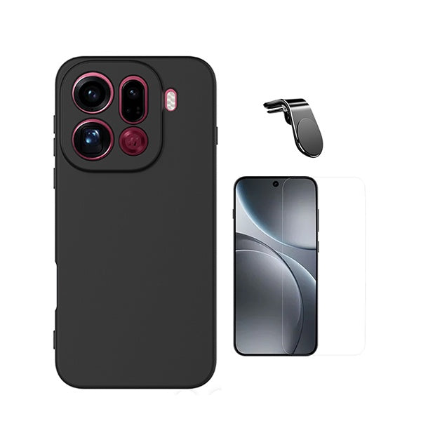Kit Vidro Clearglass + Capa Silicone Líquido + Suporte L PHONECARE Para Oppo Find X9 Pro - Preto