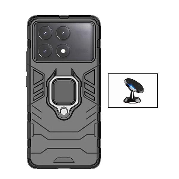 Kit Suporte Magnético de Carro + Capa 3X1 Military Defender para Xiaomi Poco X6 Pro - Preto
