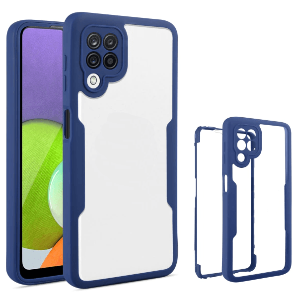 Capa Anti-Crash 360 Protection á Prova de Choque Frente e Verso para Samsung Galaxy M12 - Azul Escuro