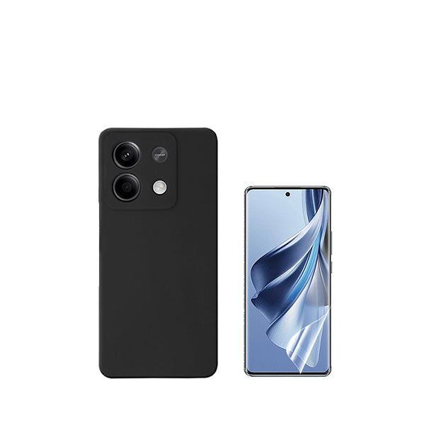 Kit Película Hydrogel Full Cover Frente + Capa Silicone Líquido para Xiaomi Redmi Note 13 - Preto