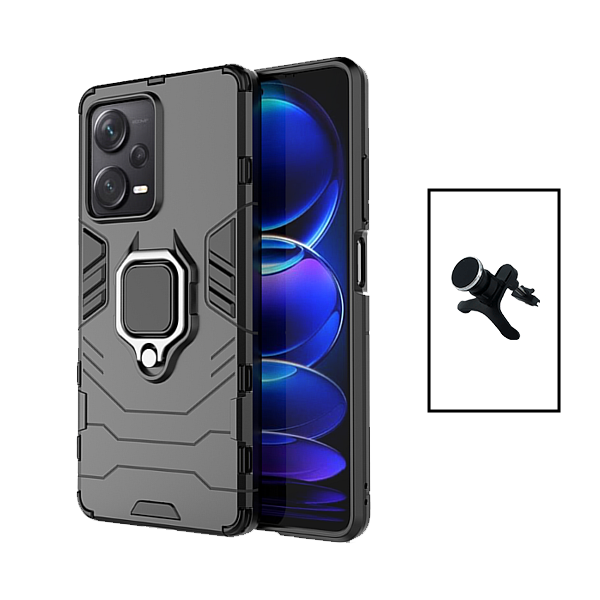 Kit Suporte Magnético de Carro Reforçado + Capa 3X1 Military Defender para Xiaomi Poco X5 - Preto